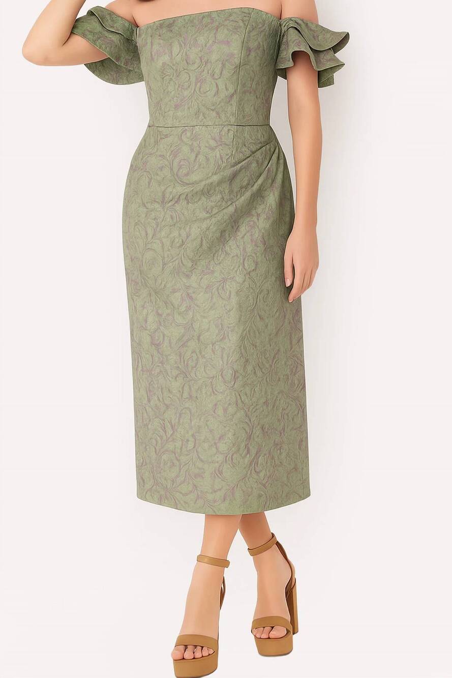 NEW JOVANI off the shoulder tea length dress in green